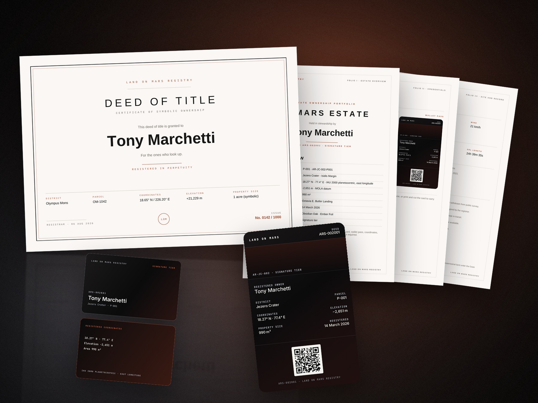 Digital Estate: deed of title PDF and ownership portfolio shown on a tablet and laptop with the digital wallet card